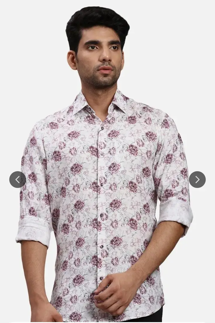 Floral Printed Spread Collar Linen Casual Shirt