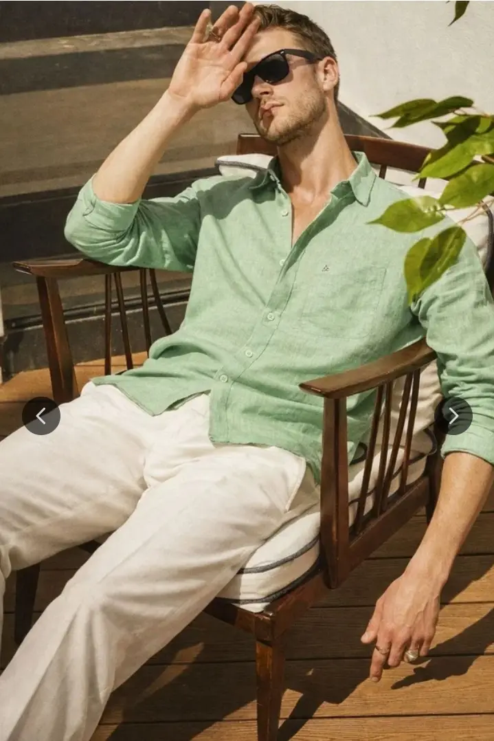Men chambray linen Solid shirt